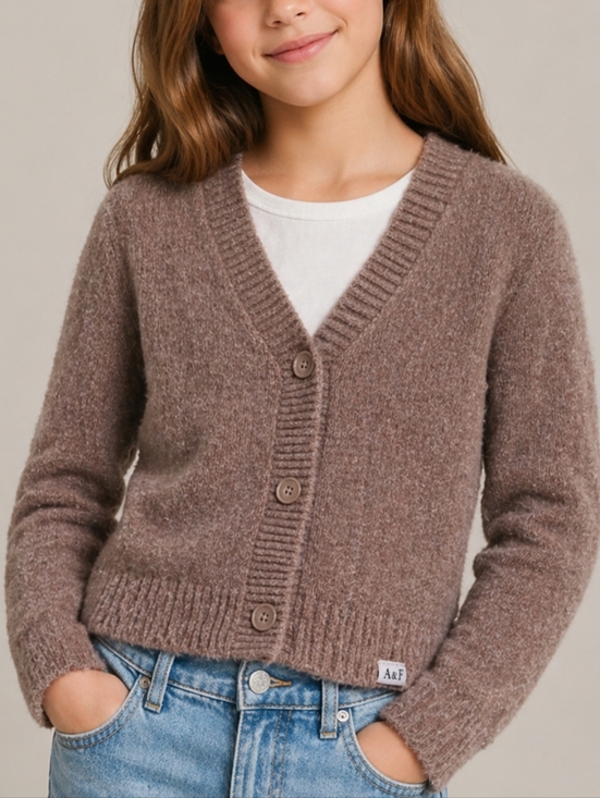 abercrombie kids Other - Abercrombie & Fitch Kids Soft Knit Button Front Cropped Brown Cardigan Girl 9/10